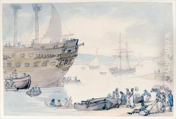 Visiting A Man O'war Oil Painting by Thomas Rowlandson