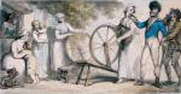 Spinning A Yarn Oil Painting by Thomas Rowlandson