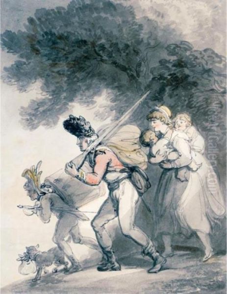 Soldiers On The March Oil Painting by Thomas Rowlandson