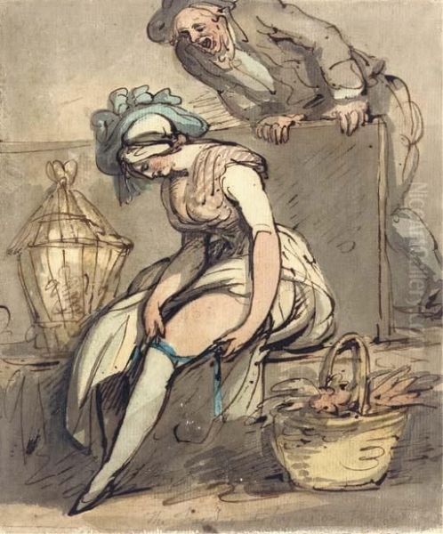 The Fairing Or Trying On The New Garters Oil Painting by Thomas Rowlandson