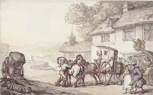 Journeying From A Coastal Inn Oil Painting by Thomas Rowlandson