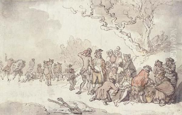 A Skating Party On The Serpentine, London Oil Painting by Thomas Rowlandson