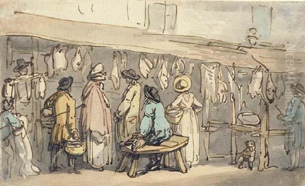 The Meat Market Oil Painting by Thomas Rowlandson