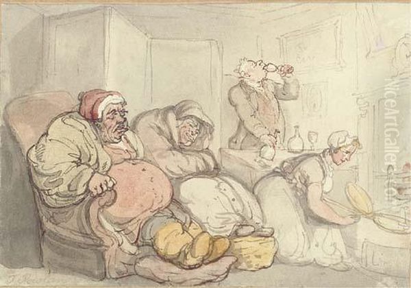 Almost Bed Time & The Butler Clearing The Table Oil Painting by Thomas Rowlandson