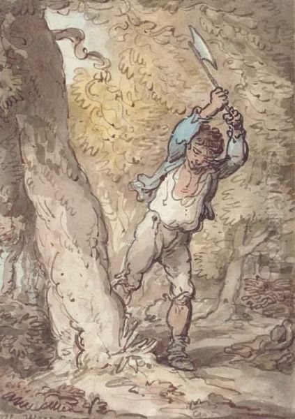 The Woodcutter Oil Painting by Thomas Rowlandson