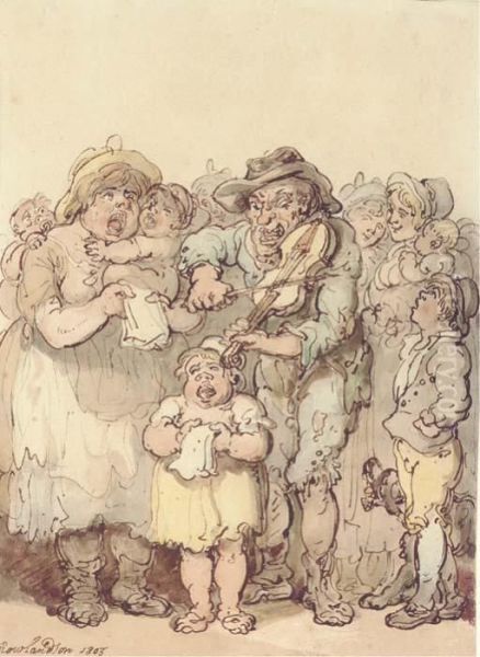 The Fiddler's Family Oil Painting by Thomas Rowlandson