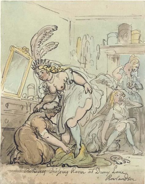 The Actresses Dressing Room At Drury Lane Theatre, London Oil Painting by Thomas Rowlandson