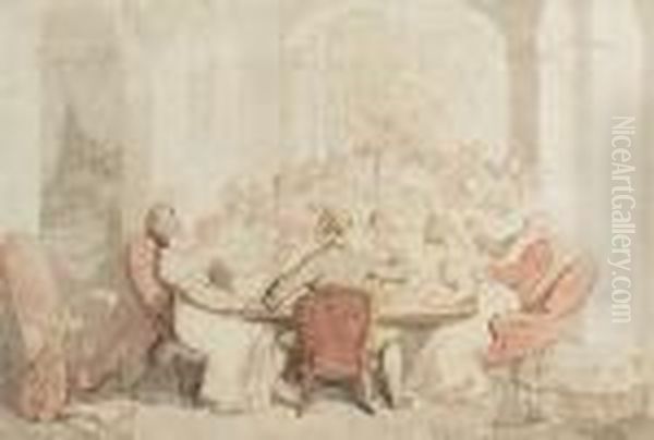 A Raucous Luncheon Oil Painting by Thomas Rowlandson