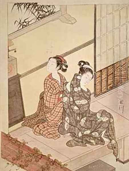 The Evening Bell of the Clock one of a series of Eight Parlour Scenes Oil Painting by Suzuki Harunobu