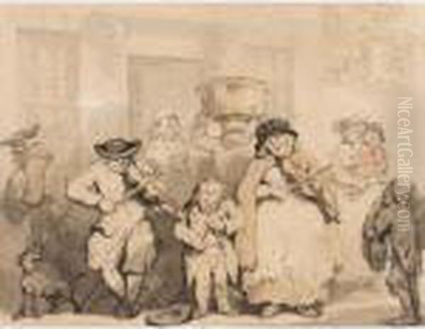 Street Musicians Oil Painting by Thomas Rowlandson