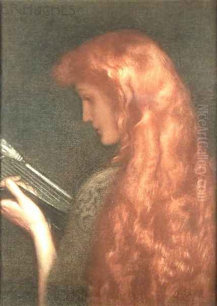 Making Music Oil Painting by Edward Robert Hughes