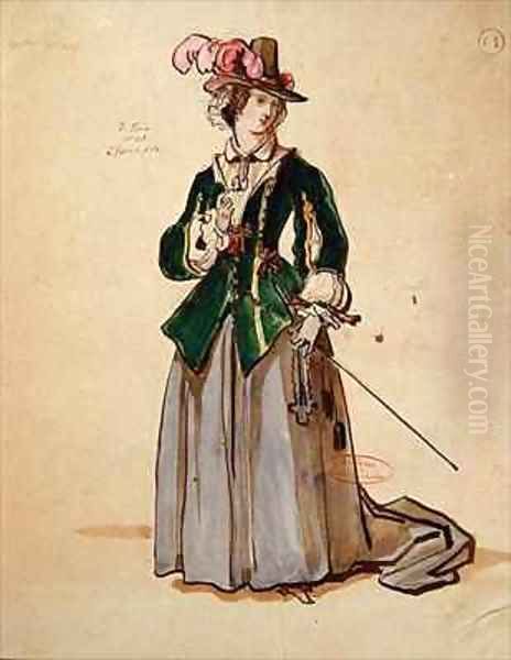 Costume design for Dona Elvire in an 1847 production of Don Juan Oil Painting by Achille-Jacques-Jean-Marie Deveria