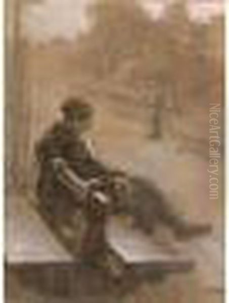 Garcon Assis Sur Un Banc Oil Painting by Theophile Alexandre Steinlen