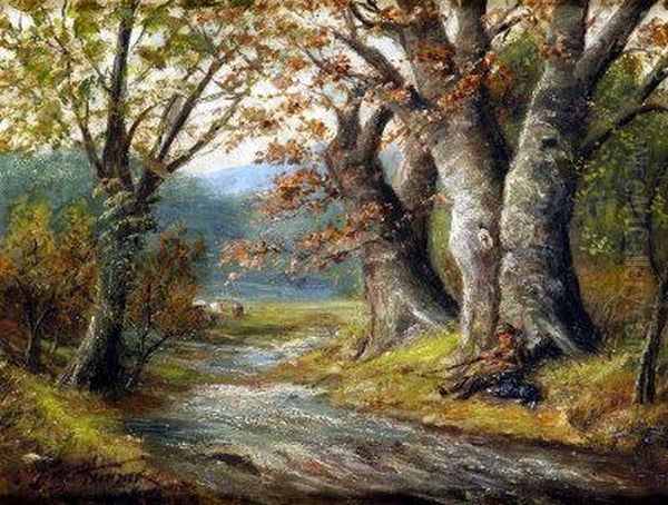 Woodland Stream, Kirk Ireton, Derbyshire Oil Painting by George Turner