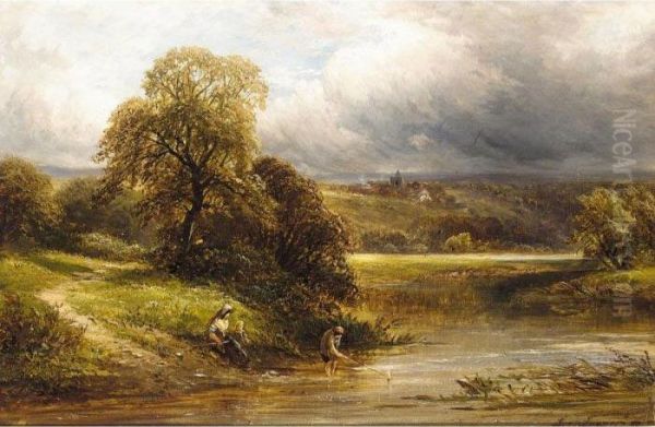 A Rain Cloud Over The River Oil Painting by George Turner