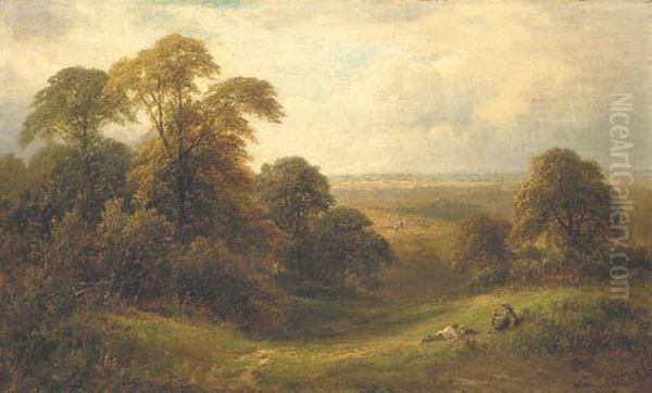 Figures Resting In A Summer Landscape Oil Painting by George Turner