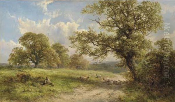 Landscape With A Shepherd And His Flock, Resting Oil Painting by George Turner