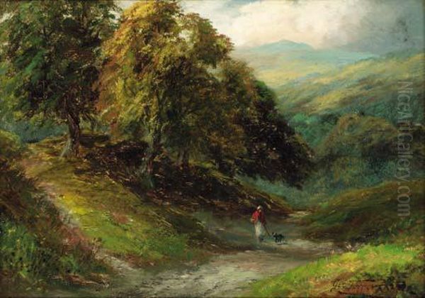 A Figure On A Wooded Valley Path Oil Painting by George Turner