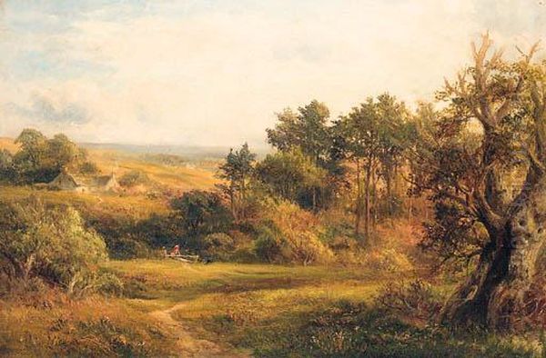 Children At A Sty In An Extensive Landscape, Near Rugby Oil Painting by George Turner