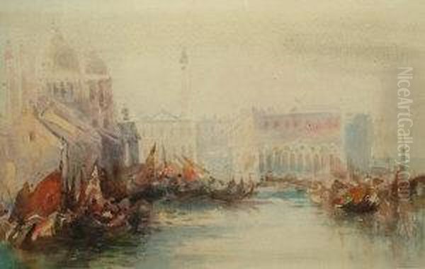 Follower Of Joseph Mallord William Turner -- Venetian Scene; Watercolour, 17.5x27cm Oil Painting by Joseph Mallord William Turner