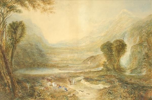 Follower Of Joseph Mallord William Turner Landscape With Hunting Party Oil Painting by Joseph Mallord William Turner