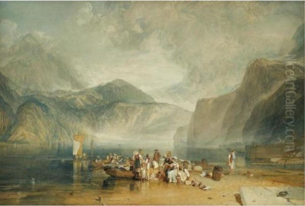 Lake Of Lucerne, From The 
Landing Place At Fleulen, Looking Towards Bauen And Tell's Chapel, 
Switzerland Oil Painting by Joseph Mallord William Turner