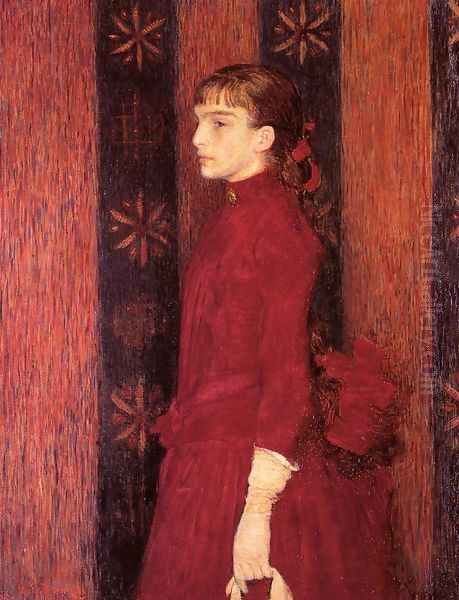 Portrait of a Young Girl in Red Oil Painting by Theo van Rysselberghe