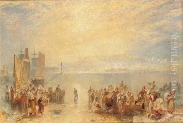 Granville: Fisherfolk On The Beach At Sunset Oil Painting by Joseph Mallord William Turner