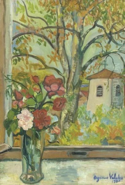 Bouquet De Fleurs Devant Une Fenetre A Saint-bernard Oil Painting by Suzanne Valadon