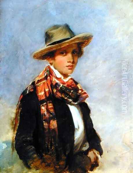 Portrait of a Youth with a Tartan Scarf Oil Painting by John Phillip