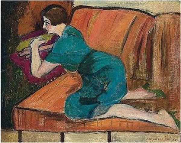 Jeune Femme Sur Un Canape Oil Painting by Suzanne Valadon