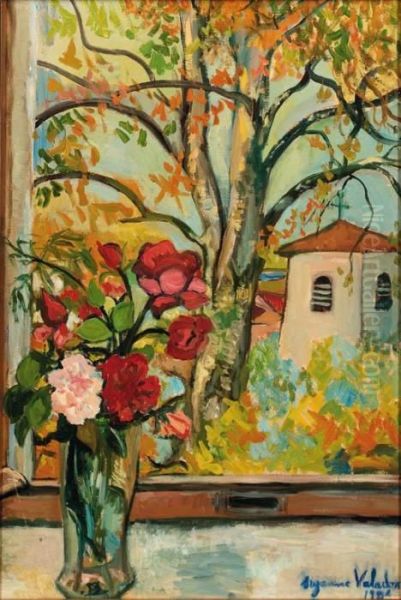 Bouquet De Fleurs Devant Une Fenetre A Saint-bernard Oil Painting by Suzanne Valadon