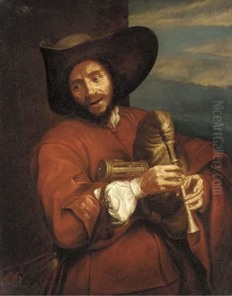 Portrait Of Francis Langlois De Chartres, Half-length, Playing A Hurdy-gurdy Oil Painting by Sir Anthony Van Dyck