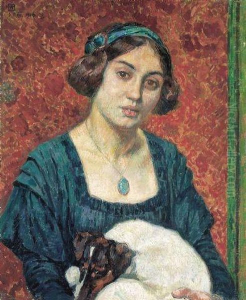 Elisabeth Van Rysselberghe Met Fox-terrier Oil Painting by Theo van Rysselberghe