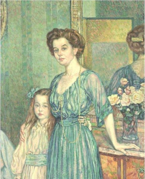 Madame Von Bodenhausen Avec Son Enfant Luli Oil Painting by Theo van Rysselberghe