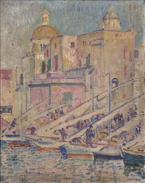 Le Port De Peche A Pozzuoli Pres De Naples Oil Painting by Theo van Rysselberghe