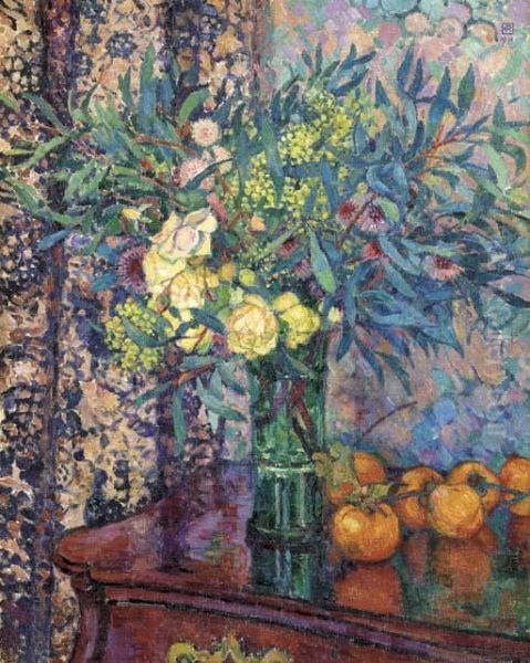 Kakis, Roses Et Mimosas Oil Painting by Theo van Rysselberghe