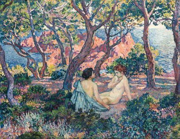 A L'ombre Des Pins Oil Painting by Theo van Rysselberghe