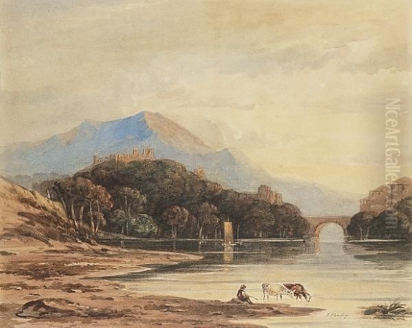 Cattle Resting By A Castle, North Wales Oil Painting by John Varley