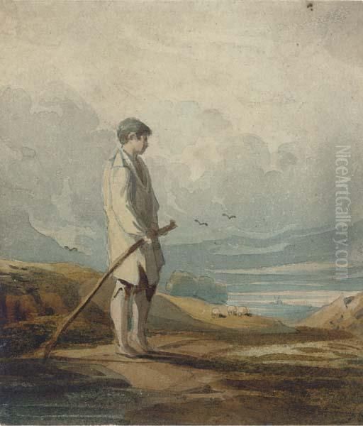 A Shepherd Boy Lost In Thought Oil Painting by John Varley