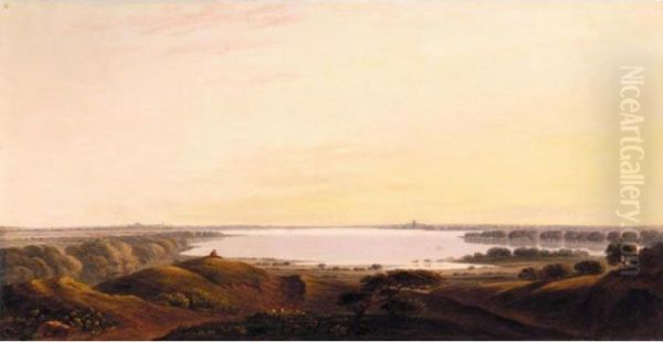 An Extensive River Landscape On The Thames Oil Painting by John Varley