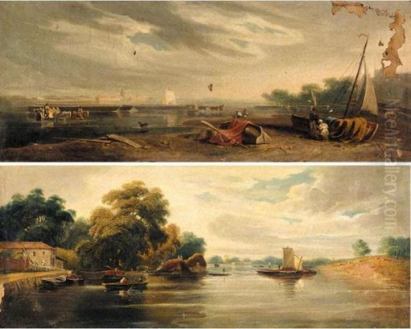 A View Of The Thames Looking Towards Battersea; And A River Landscape On The Thames Oil Painting by John Varley