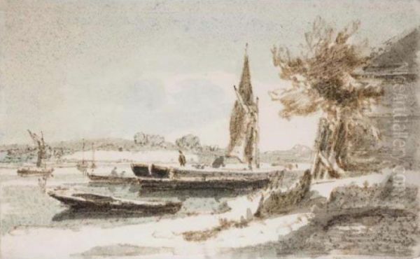 Wherries On The Thames Oil Painting by John Varley