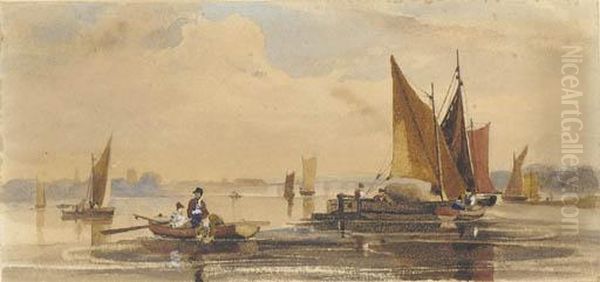 A View On The Thames Oil Painting by John Varley