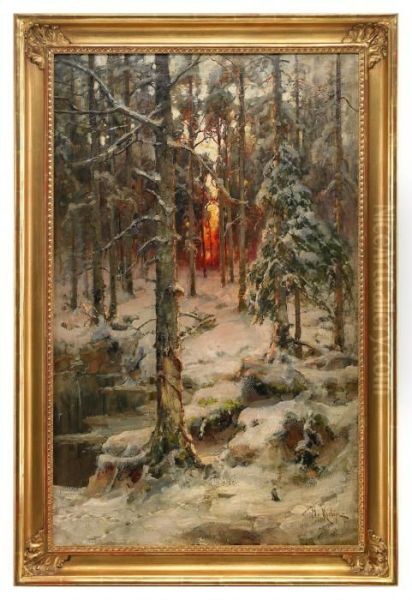 The Forest In Winter Oil Painting by Iulii Iul'evich (Julius) Klever