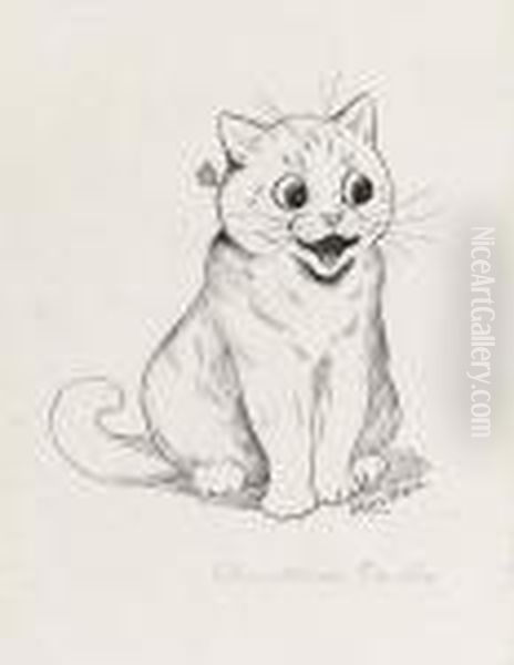 Design For A Christmas Card: A Happy Cat Recto And A Sketch Of Acat Verso Oil Painting by Louis William Wain