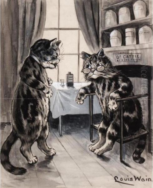 In The Doctor's Consulting Room Oil Painting by Louis William Wain