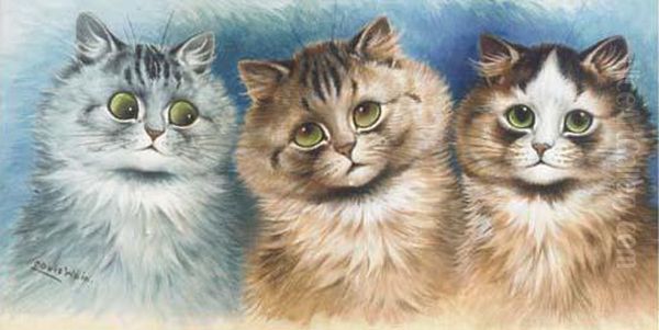 Three's A Company Oil Painting by Louis William Wain