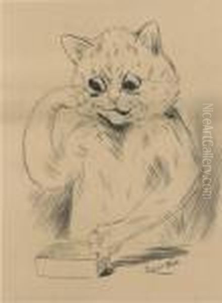 Grooming (illustrated); And Looking Pretty Oil Painting by Louis William Wain