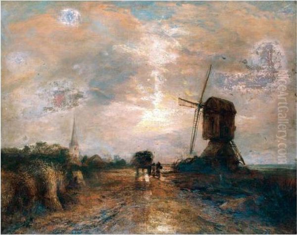 Coastal Landscape With Windmill Oil Painting by James Webb